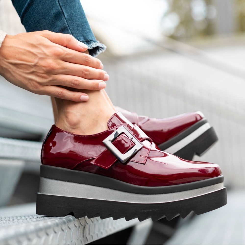Burgundy Platform Paten Leather Loafers